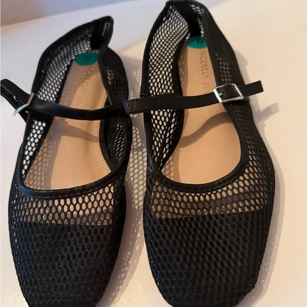 Sincerely Jules Muse Black Mesh Mary Jane Flats with Buckle Women’s 8 NEW